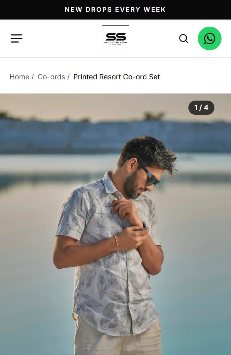 SS Clothing product gallery on a phone