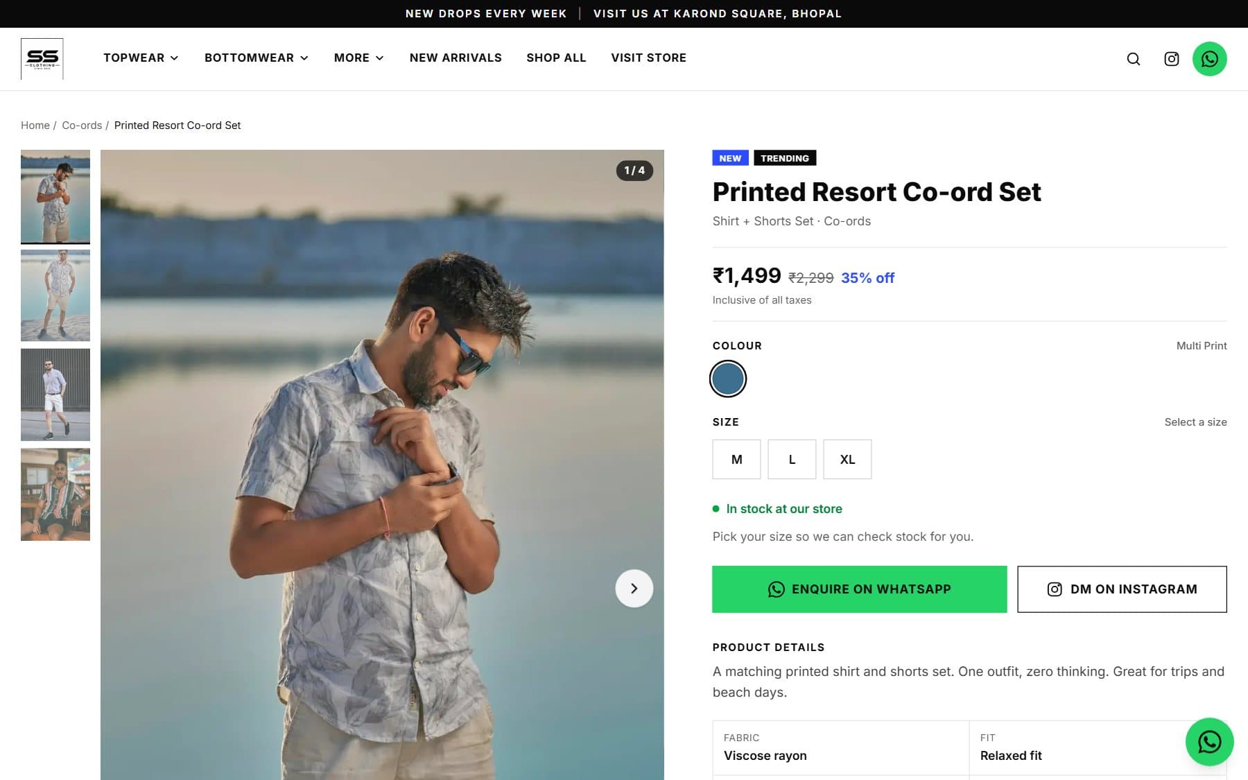 SS Clothing product page with photo gallery, price, MRP, discount, colours and sizes